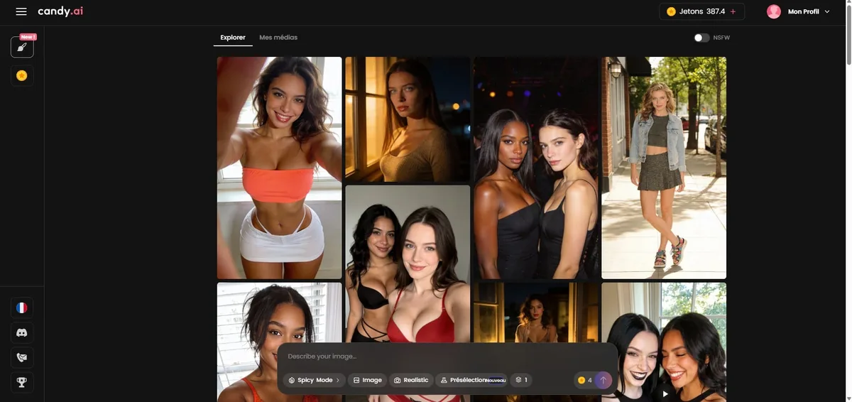 Modo creación Candy AI — interfaz imagen de referencia + prompt