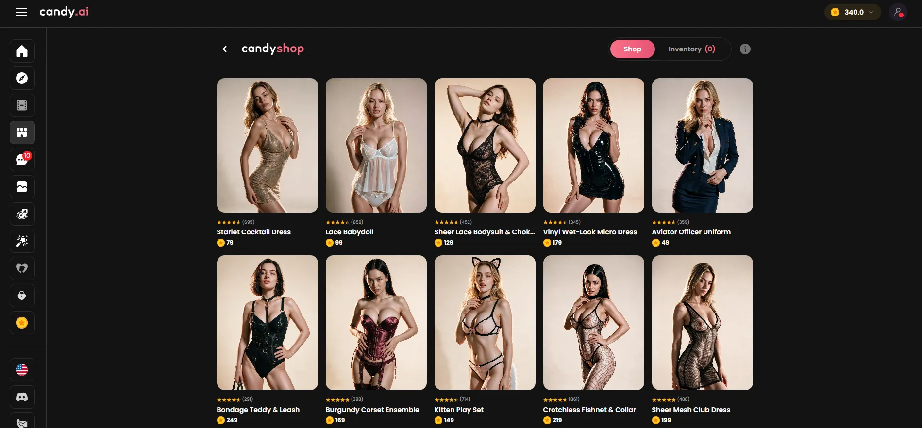 CandyShop — el catálogo de conjuntos con sus precios en tokens