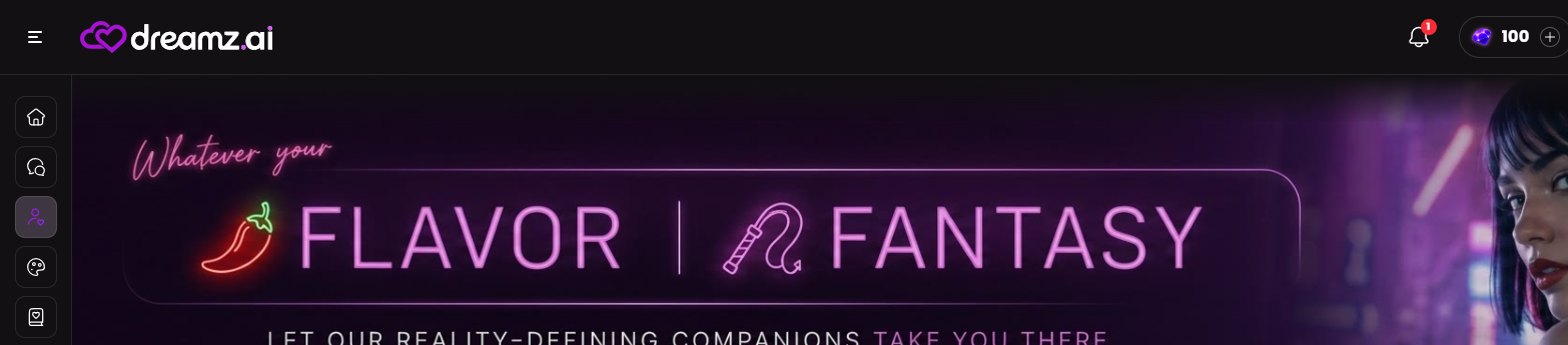 Dreamz.ai opiniones — página de catálogo Companions "Flavor Fantasy"