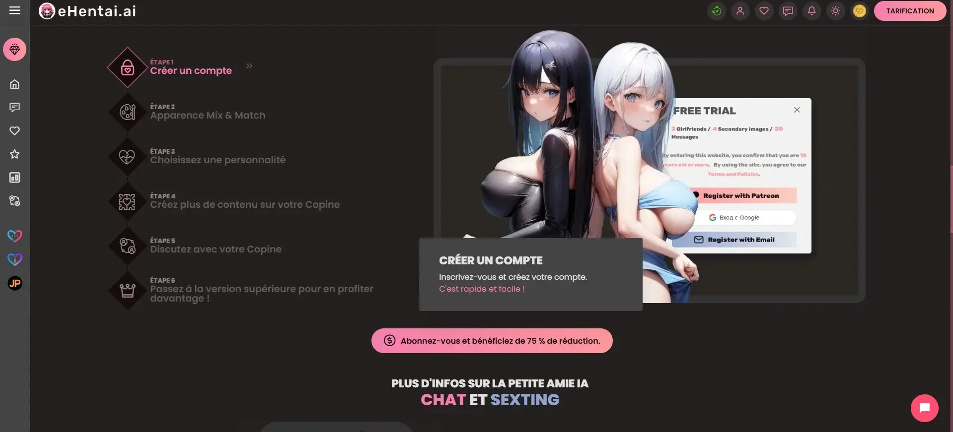 Reseña eHentai AI — página de inicio y registro