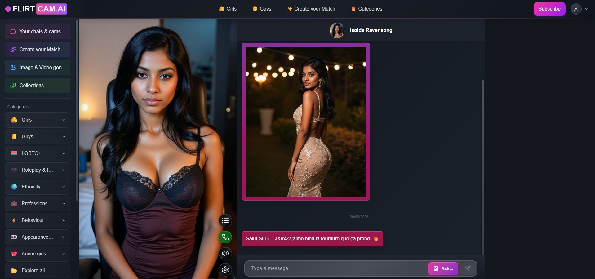 FlirtCam.AI opiniones — validación final del personaje