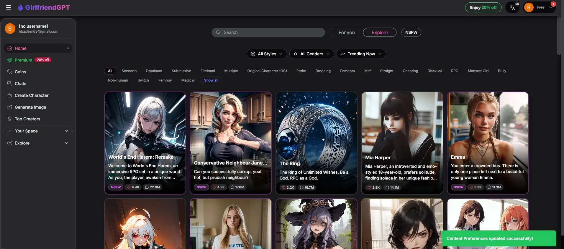 Reseña GirlfriendGPT — catálogo enorme y etiquetas NSFW