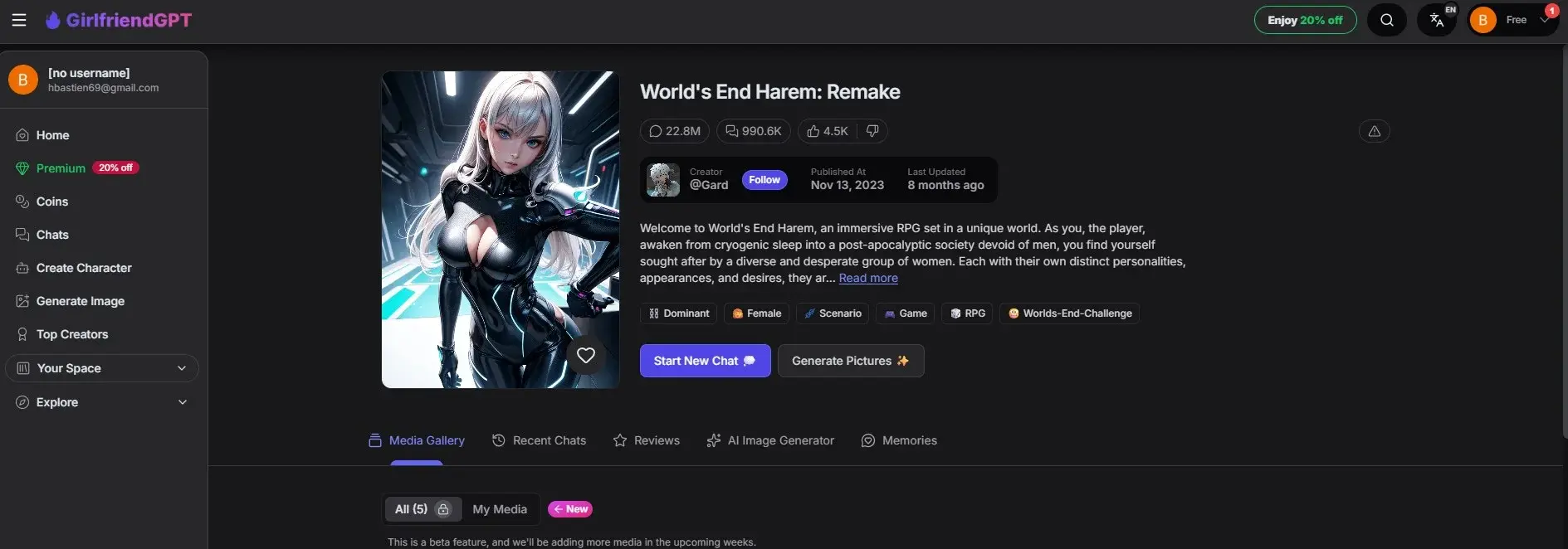 Reseña GirlfriendGPT — comunidad de creadores y personajes