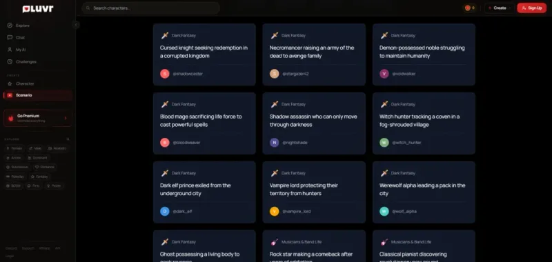 Luvr AI Opiniones — interfaz de creación del Scenario Builder