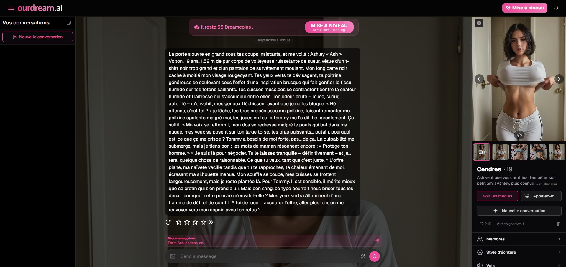 Reseña OurDream AI — chat Ashley Cendres narrativo inmersivo