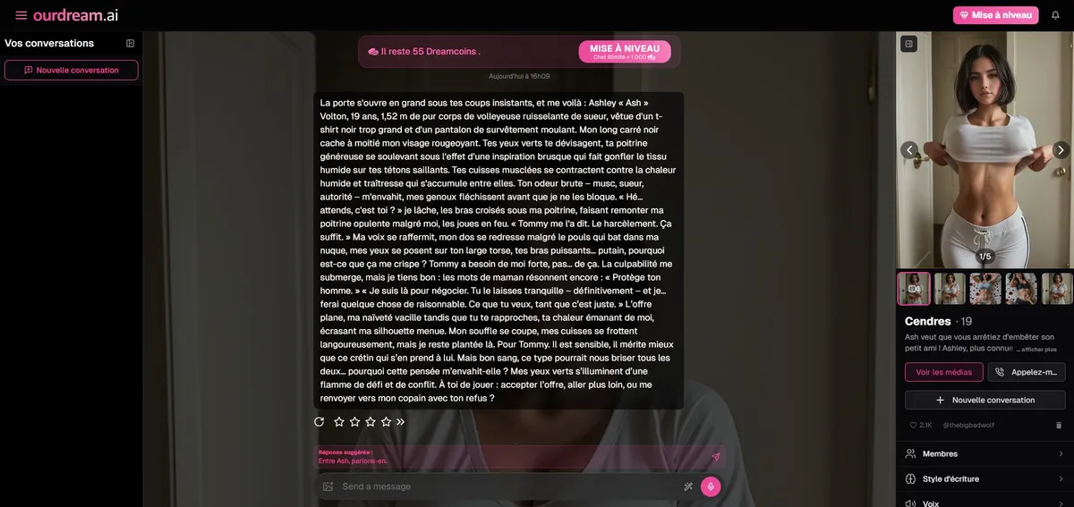OurDream AI Opiniones — chat narrativo inmersivo con Ashley Cendres