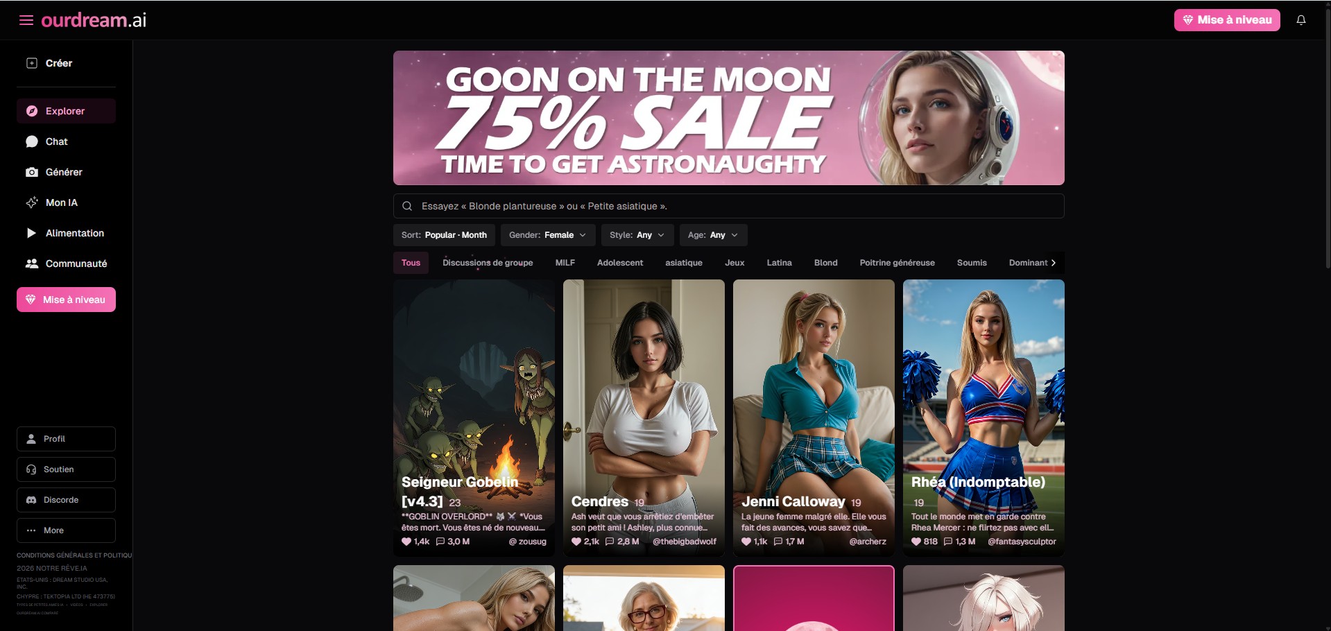 Reseña OurDream AI — página Explorar comunidad de creadores