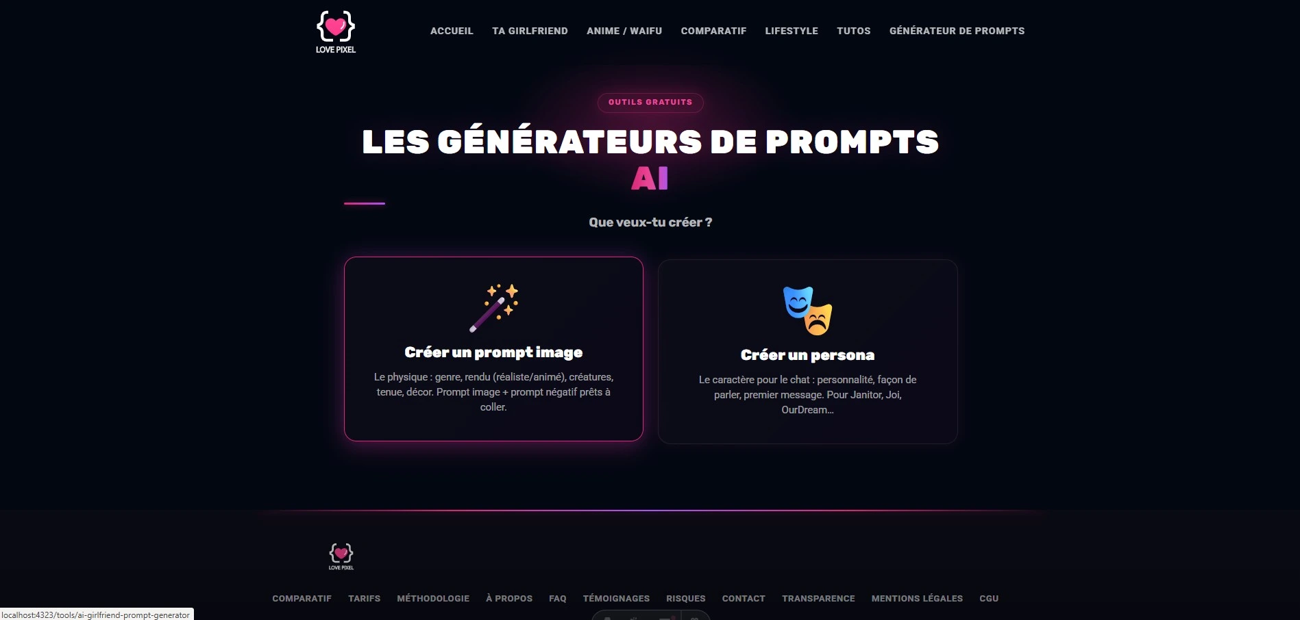El generador de prompts AI girlfriend de love-pixel