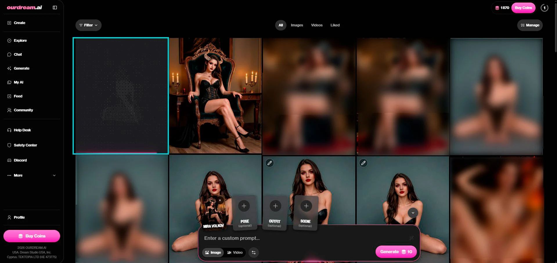 OurDream AI: la galería de generaciones del personaje