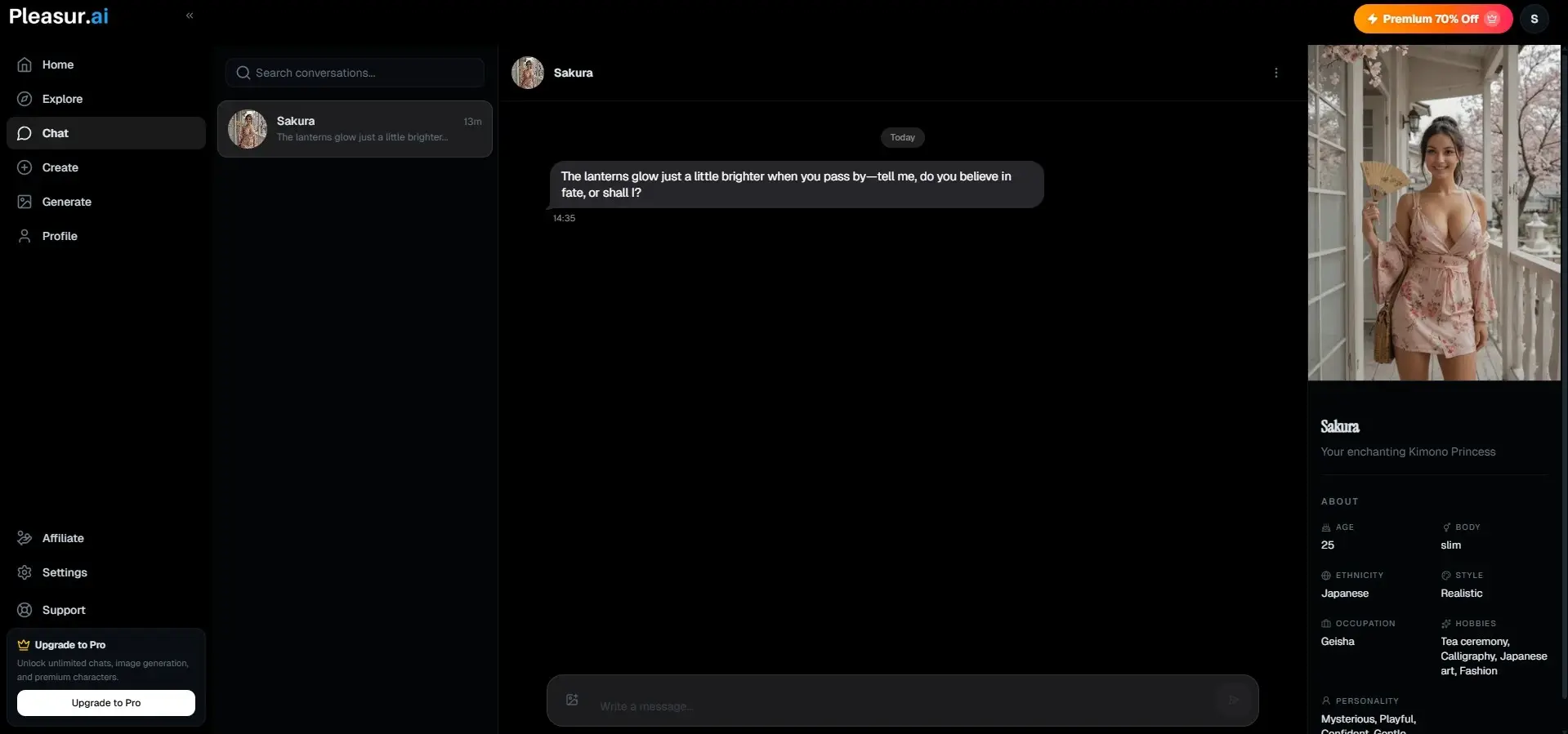 Reseña Pleasur AI — interfaz y catálogo de personajes