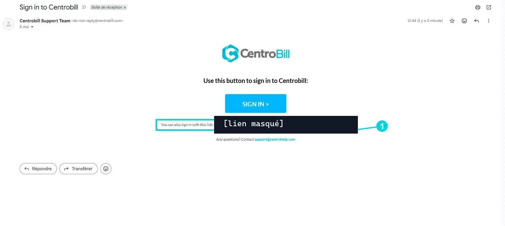 Email Centrobill: botón Sign in