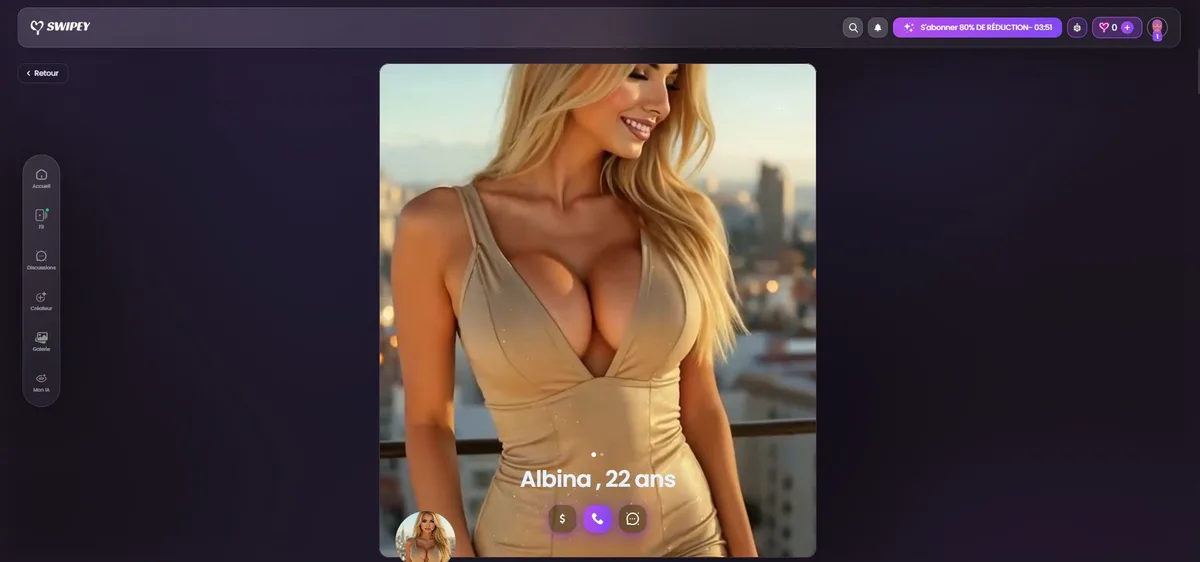 Reseña Swipey AI — perfil Albina 22 años estilo Tinder