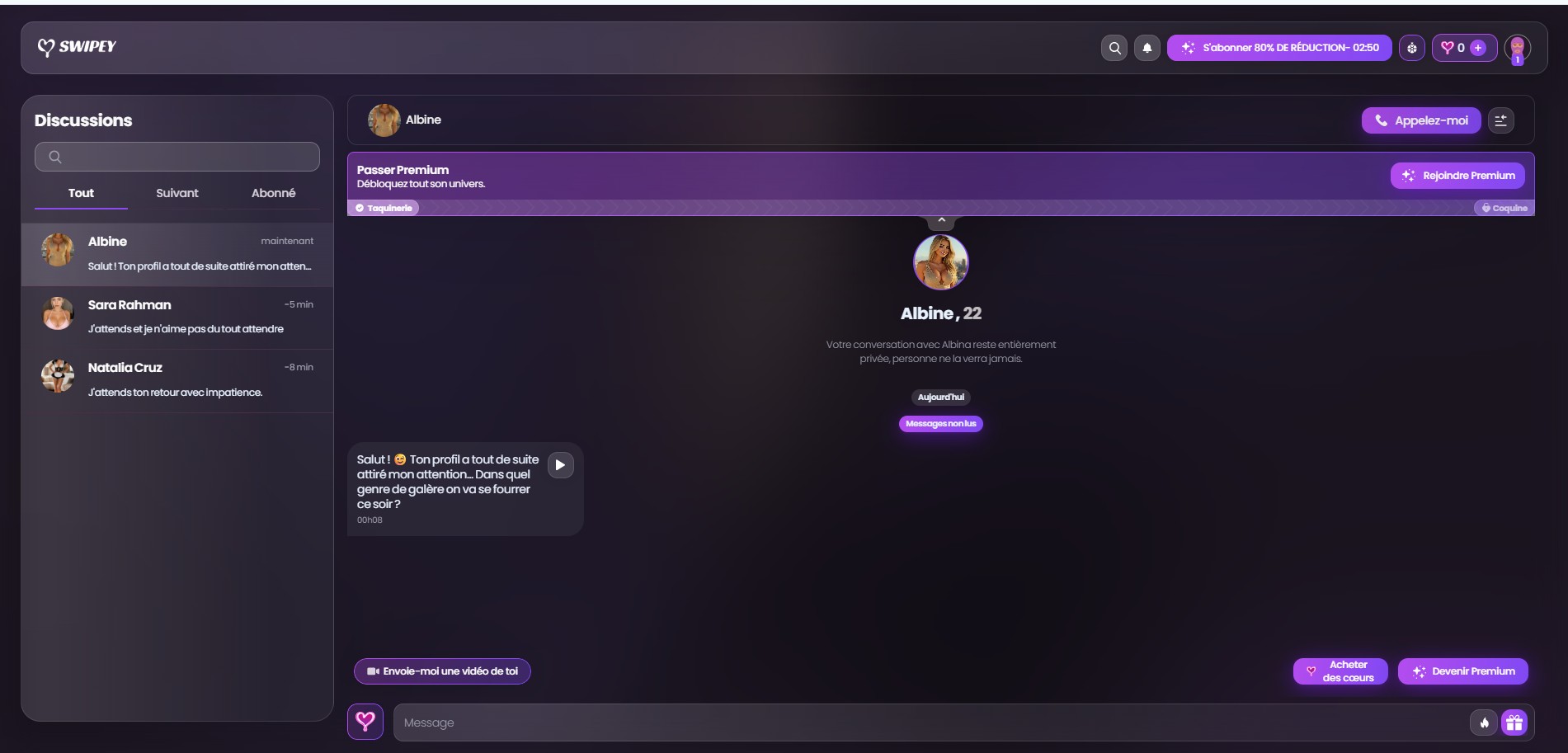 Interfaz chat Swipey