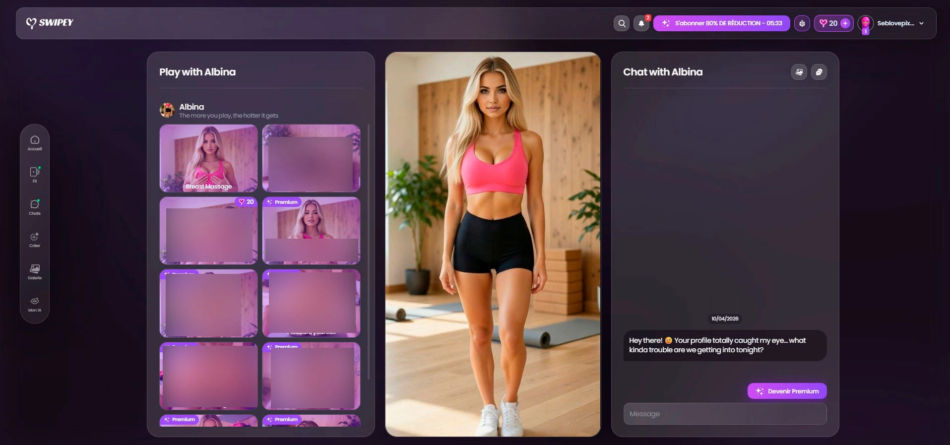 Albina Swipey AI — captura modo director, contexto gimnasio (zonas pixeladas)